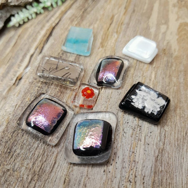 8 Glass Cabochons. Fused Glass Cabochons. Lot Of  A Glass Cabochons. Tack Fused Cabochons. Cabochons Mixx. Assortment Glass Cabochons.