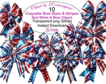 Stars and Stripes Bow Clipart, Patriotic USA Graphics (Digital Download)