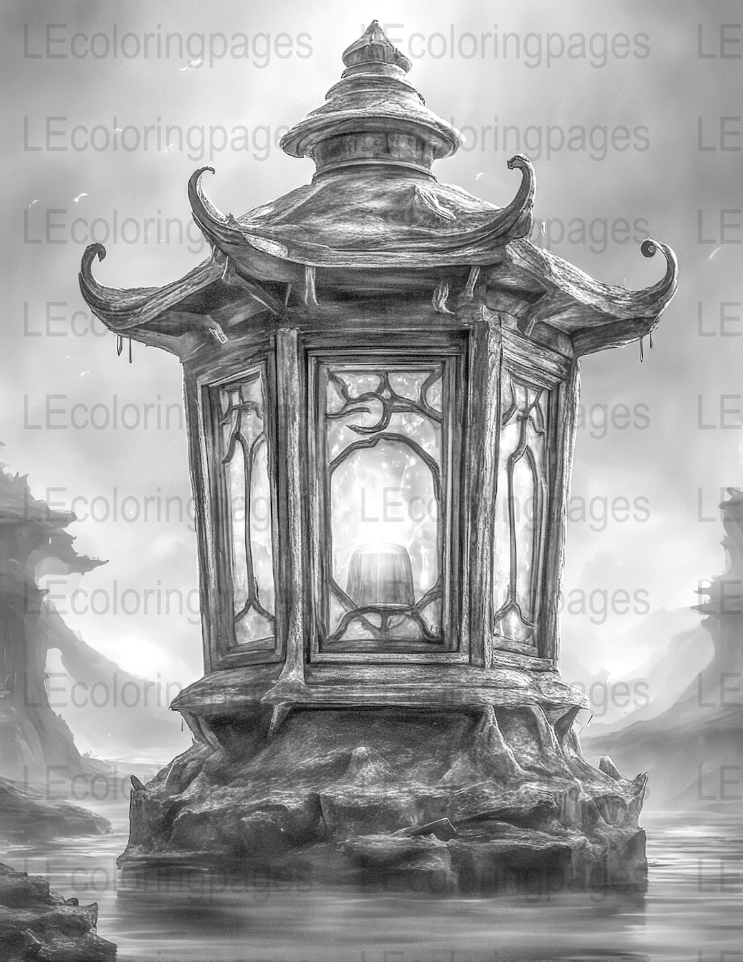 Fantasy Lantern Printable Coloring Page for Adults 58, Jpg 300dpi ...