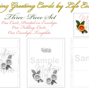 Cartões comemorativos para colorir para o Dia das Mães # 7 - conjunto de 3 peças, 2 cartões para colorir em escala de cinza e 1 modelo de envelope, cartões comemorativos para impressão