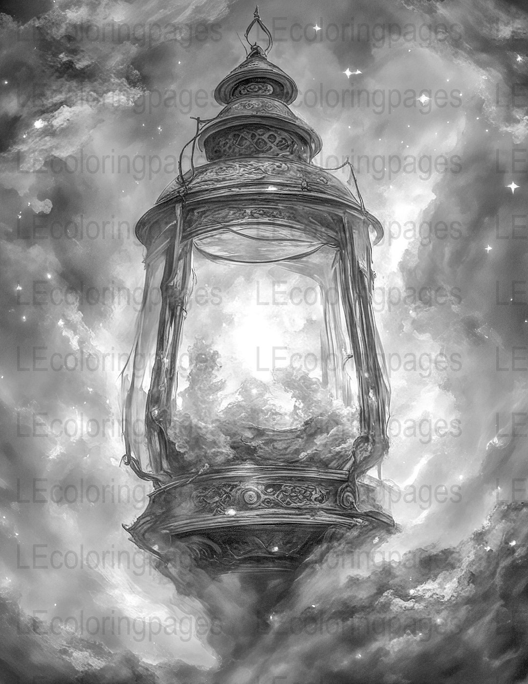 Fantasy Lantern Printable Coloring Page for Adults 84, Jpg 300dpi ...