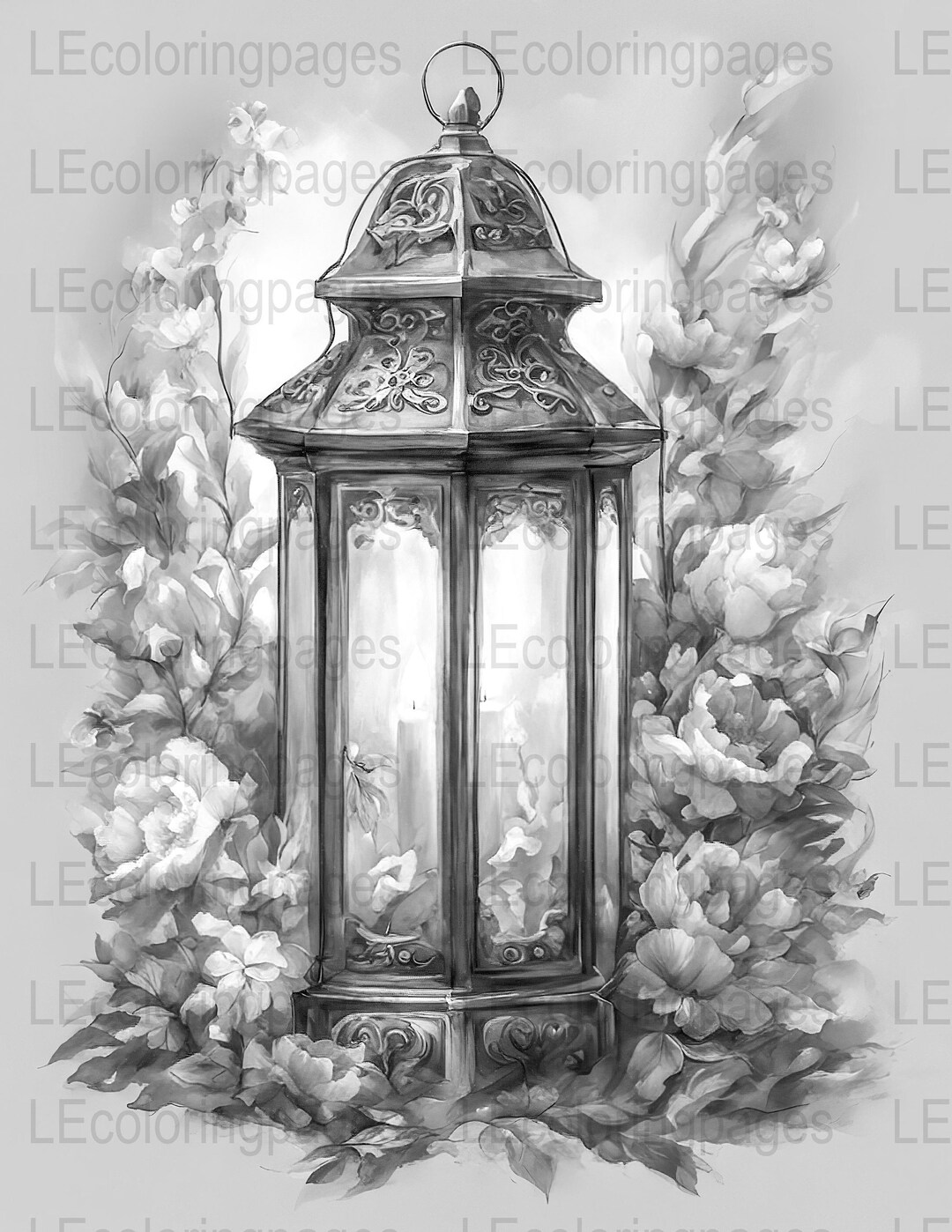Fantasy Lantern Printable Coloring Page for Adults 74, Jpg 300dpi ...