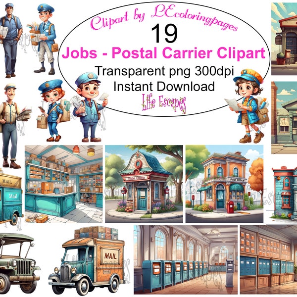 Postal Worker Clipart, Teacher Resources, Education Clip Art, Mail Carrier, Post Office Illustrations, Instant Download, Classroom Decor