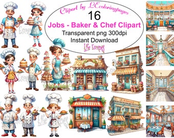 Chef and Baker Clipart, Educational PNG Graphics (Digital Download)