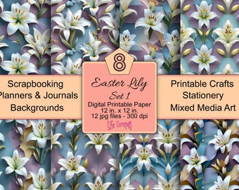 Easter Lily Digital Paper, Scrapbook Backgrounds (12 JPG)
