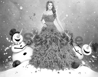 Christmas Grayscale Coloring Page #3 Snowman High Resolution Printable Single Coloring Page with Color Guide