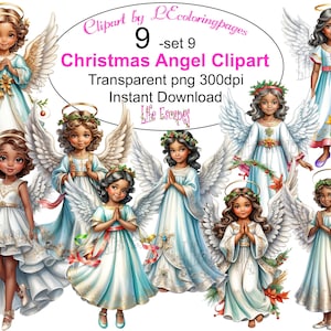 Christmas Angel Clipart Set 9, Transparent PNG 300dpi, Digital Download, Angel Clip Art, Commercial Use, Instant Download