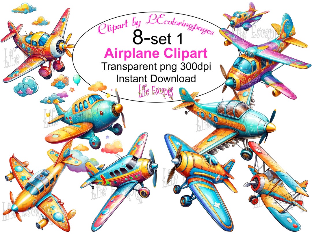 Printable Airplane Clipart Bundle - Set #1, PNG, Commercial Use ...