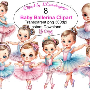 Baby Ballerina Clipart Set, Cute Ballet Girls Digital Download, Commercial Use, Printable PNG, Colorful Ballet Dancers, Birthday Clipart