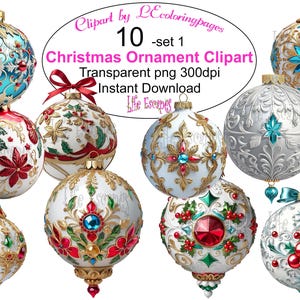 Christmas Ornament Clipart Set 1 Transparent png 10 pieces Clipart Commercial Use Instant Download