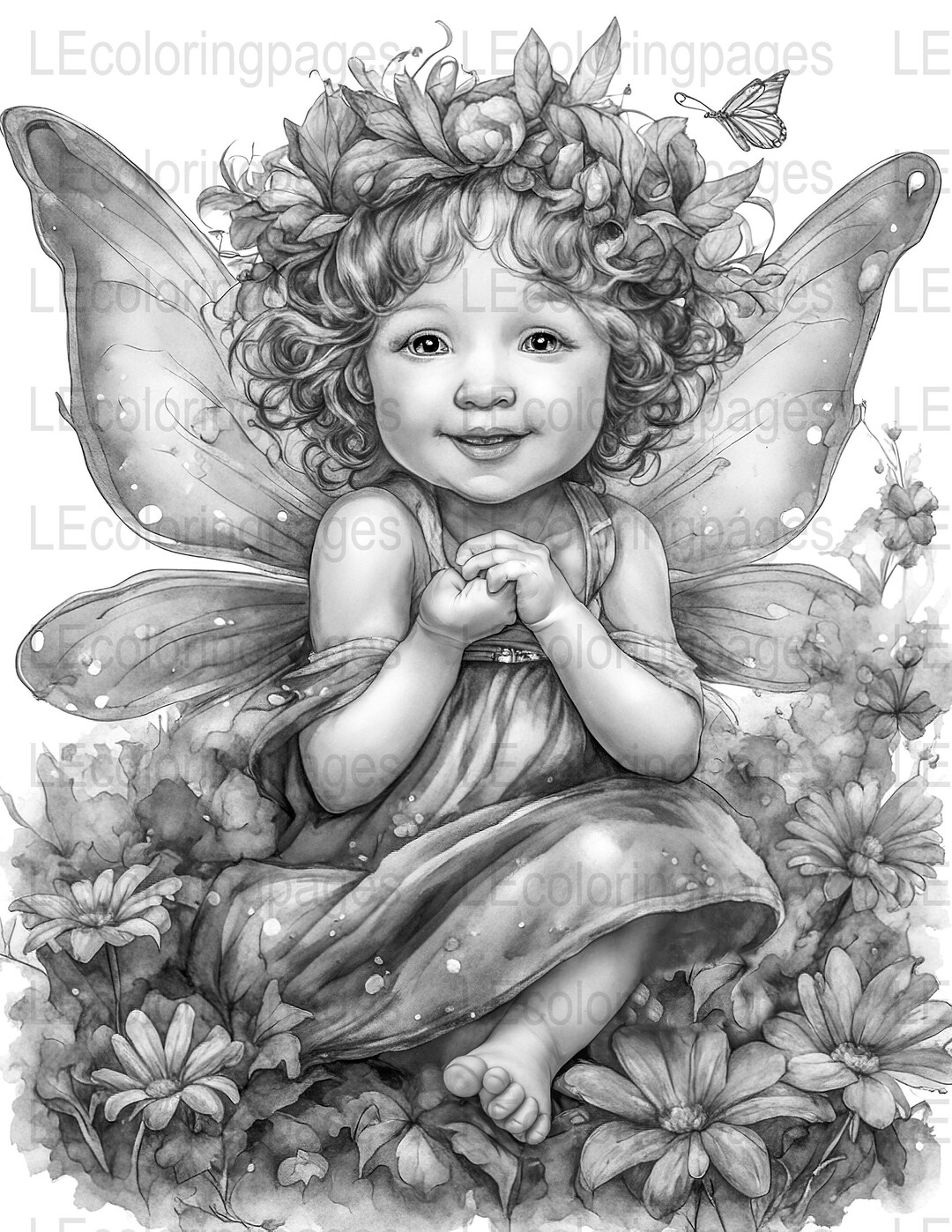 Enchanting Baby Fairy Coloring Page for Adults 10 Instant Etsy