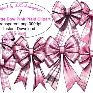 Coquette Bow Pink Plaid Clipart, Large Bow Transparent PNG, 300dpi Instant Download, Digital Scrapbooking, Commercial Use, Bow Graphics