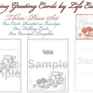 Cartões para colorir para o Dia dos Namorados # 10 - Conjunto de 3 peças, 2 cartões para colorir em escala de cinza e 1 modelo de envelope