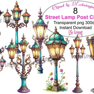 8 straatlantaarnpaal clipart transparant png 300 dpi Instant Download commercieel gebruik en POD-gebruik