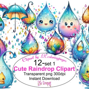 Printable Rain Drop Clipart Bundle - Set #1, PNG, Commercial Use, Digital Download, 12 images, transparent background 300dpi