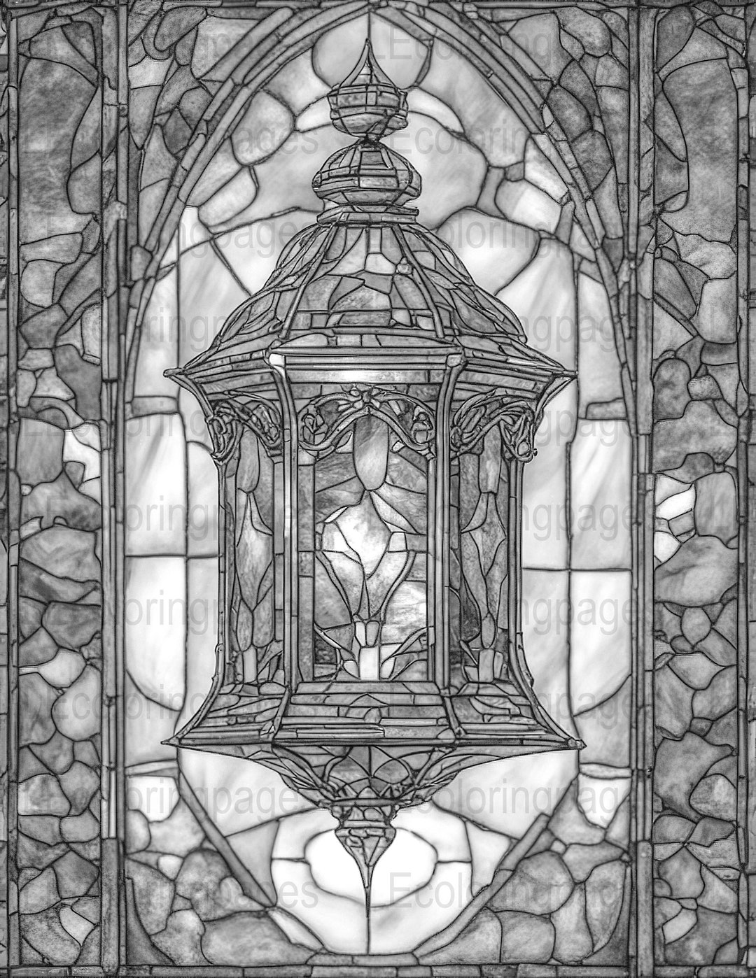 Fantasy Lantern Printable Coloring Page for Adults 22, Jpg 300dpi
