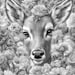 Printable Adult Coloring Page, Grayscale Deer in Floral Garden ...