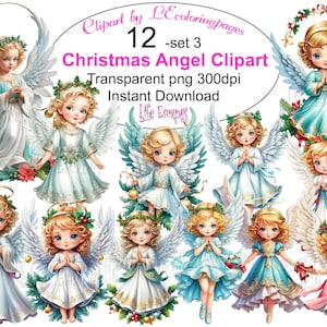 Christmas Angel Clipart Set 12 png Commercial Use Transparent 300dpi Instant Download Holiday Clip Art