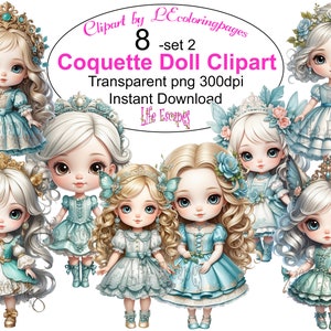 Coquette Doll Clipart, Vintage Doll PNGs, Digital Download, Set of 8, Victorian Style Characters, Commercial Use