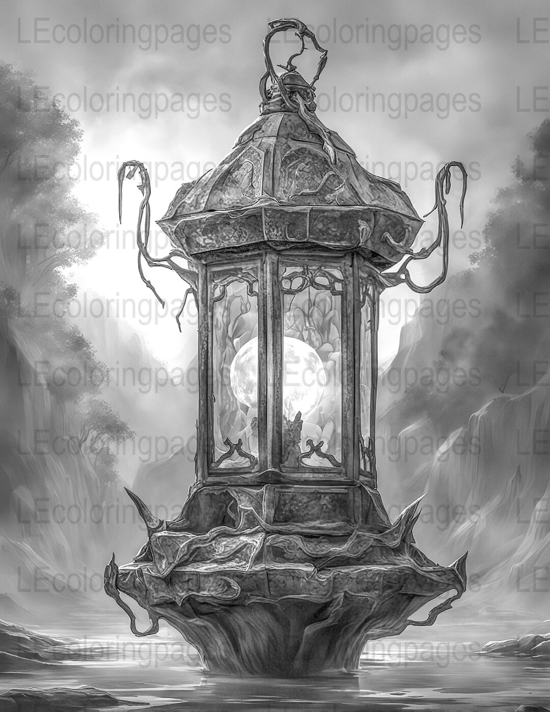 Fantasy Lantern Printable Coloring Page for Adults #56, Jpg 300dpi ...