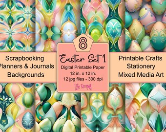 Easter Digital Paper Pack, Floral Egg Backgrounds (12 JPG Files)