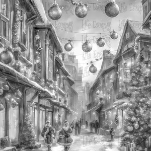 Christmas Grayscale Coloring Pages Holiday Printable Art PDF Etsy