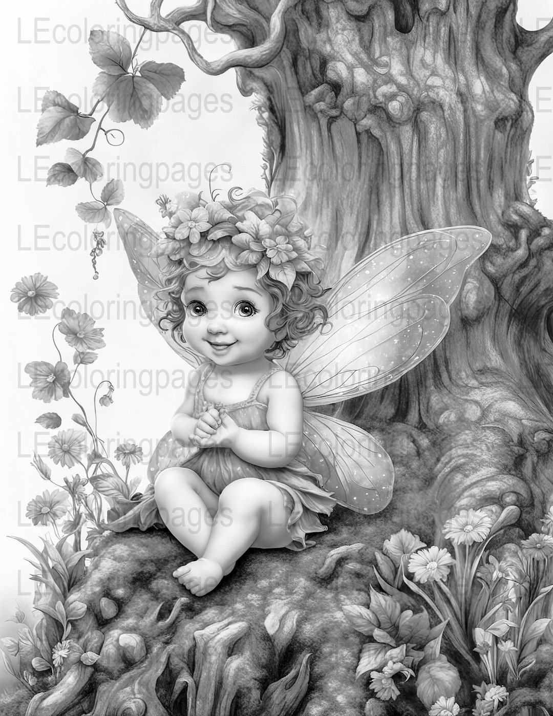 Enchanting Baby Fairy Coloring Page for Adults 22 Instant Download