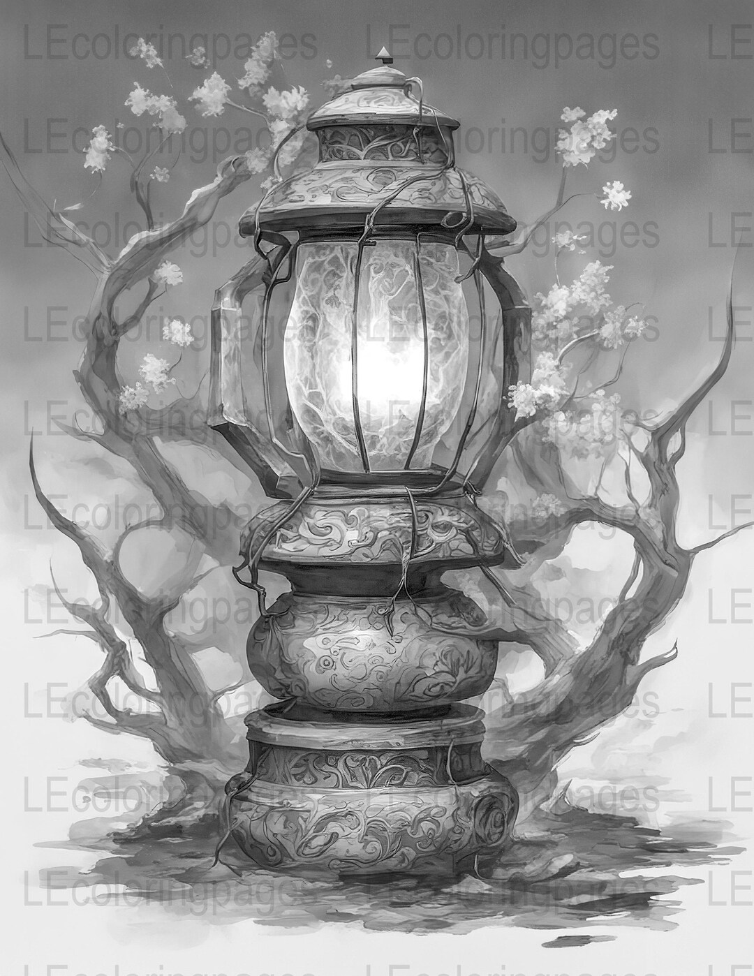 Fantasy Lantern Printable Coloring Page for Adults #66, Jpg 300dpi ...