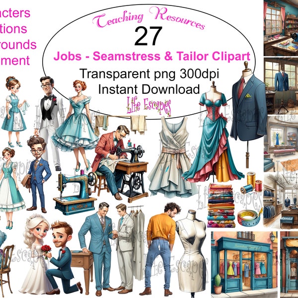 Seamstress and Tailor Clipart, Teaching Resources, Jobs Illustrations, Commercial Use, Download, Dressmaker Clip Art Educational Material