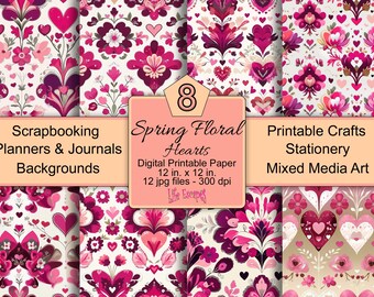 Spring Floral Hearts Printable Paper Pack (Digital Download)