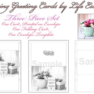 Cartões de felicitações para colorir para o dia das mães - conjunto de 3 peças, cartões em tons de cinza para impressão e modelo de envelope, presente DIY exclusivo
