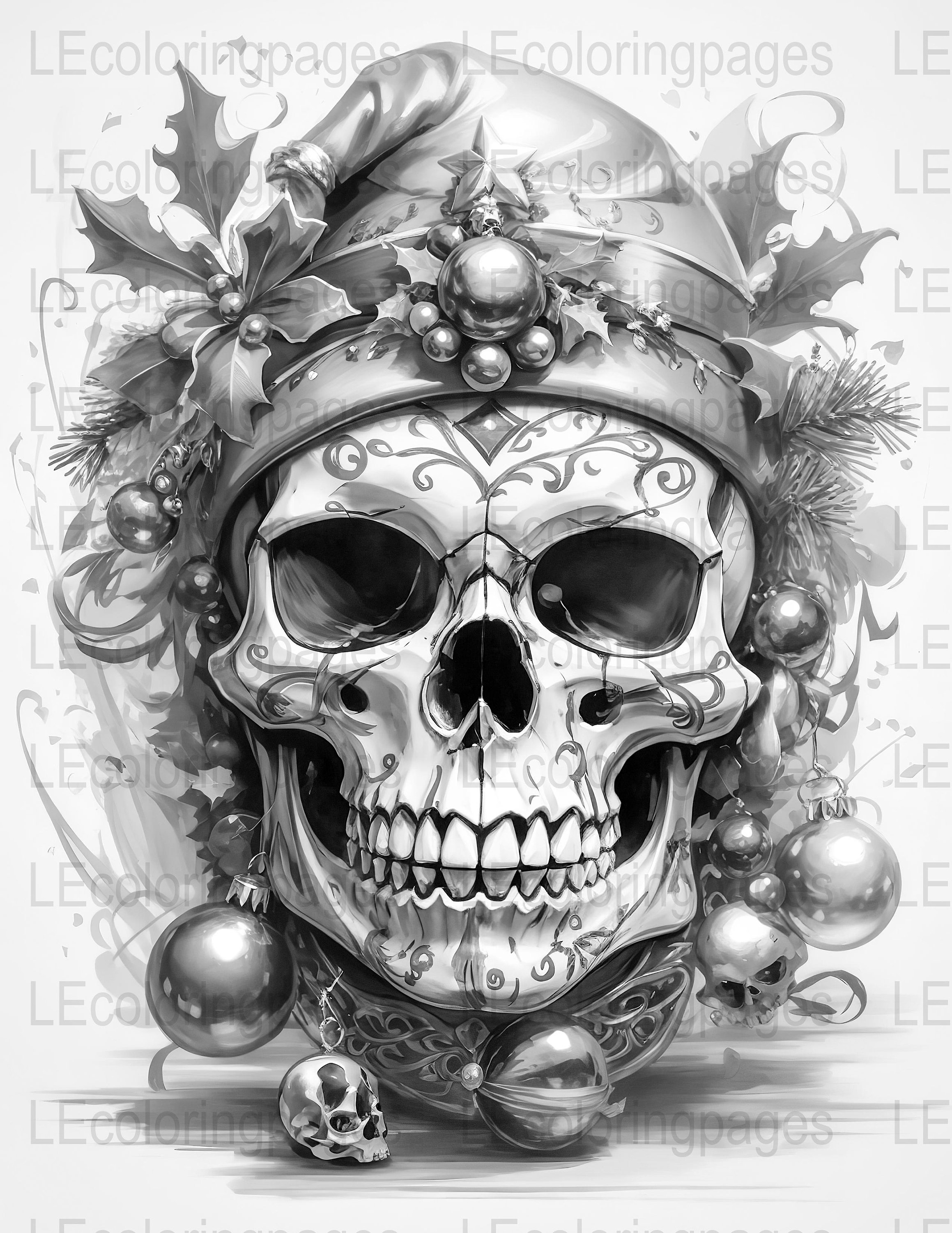 Christmas Skull Coloring Page Printable