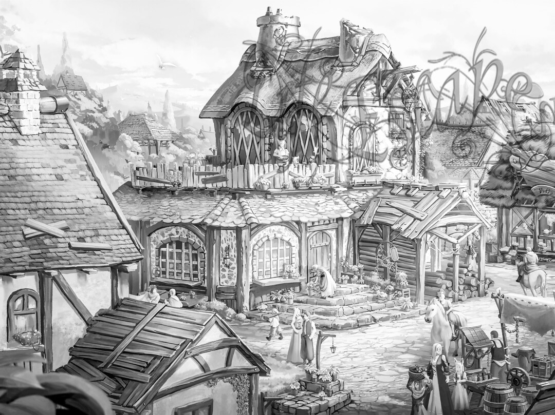 Coloring Page Fantasy Grayscale High Resolution Printable Single ...