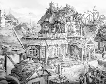 Coloring Page Fantasy Grayscale High Resolution Printable Single Coloring Page with Color Guide