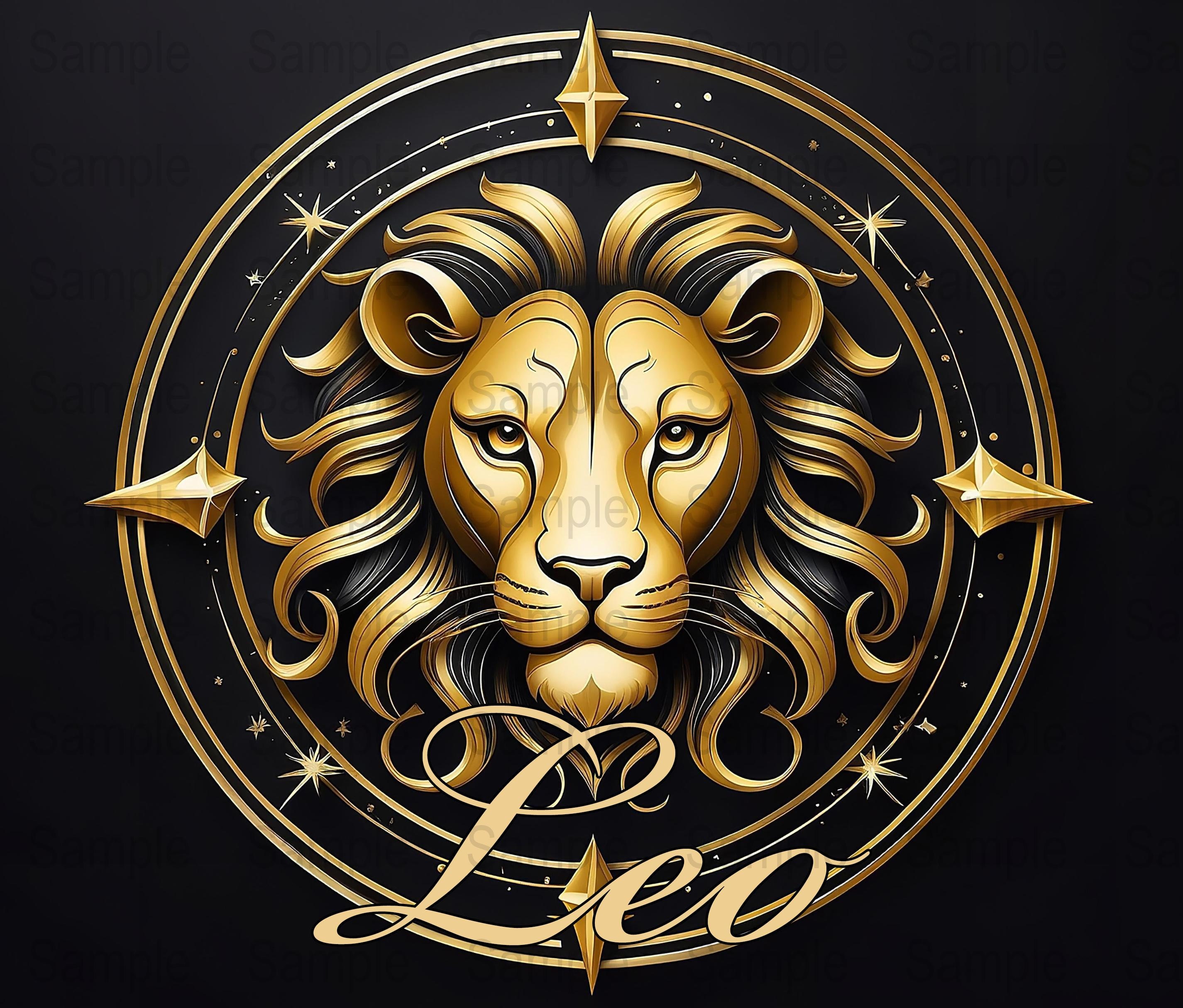 Zodiac Sign Leo Black and Gold 20 oz Skinny Tumbler Sublimation Print, Straight Wrap, Tumbler Wrap, Tumbler Png, Instant Download
