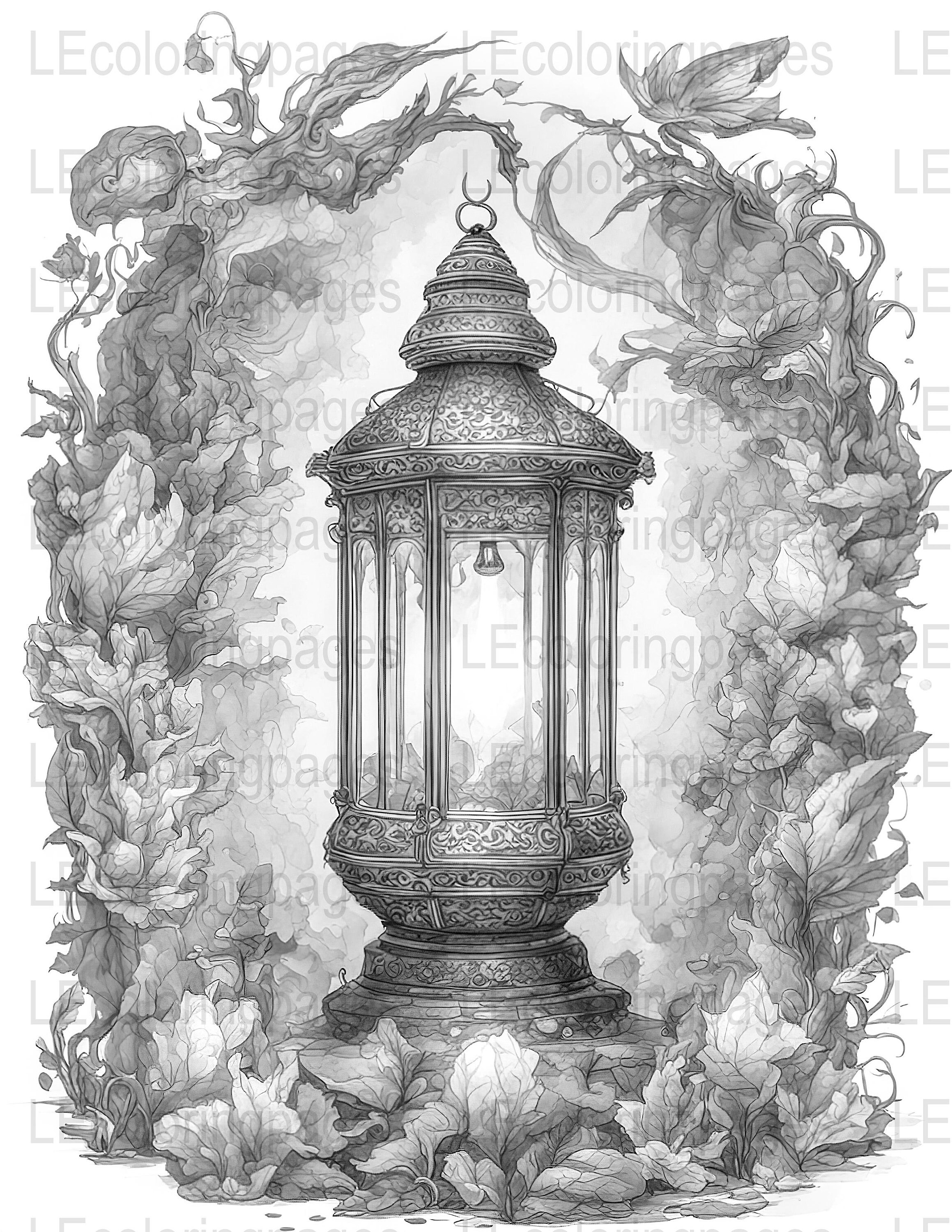 Fantasy Lantern Printable Coloring Page for Adults 24, Jpg 300dpi ...
