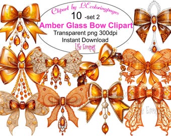 Amber Bow Clipart Set, Transparent PNG (Digital Download)