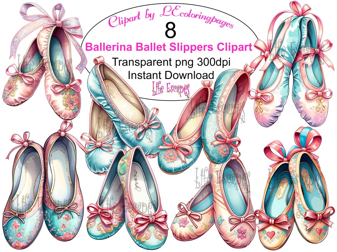 Ballerina Ballet Slippers Clipart Set, 8 Digital Download, Transparent ...