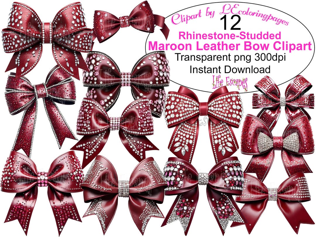 Rhinestone Maroon Leather Bow Clipart (PNG Images) (digital Download ...