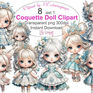 Coquette Doll Clipart, Vintage Doll Digital Art, Commercial Use, Instant Download, Scrapbooking, Card Making, Printable PNG
