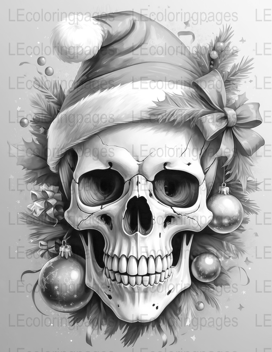 Christmas Skull Printable Coloring Page for Adults 38, Jpg 300dpi, 8.5 ...