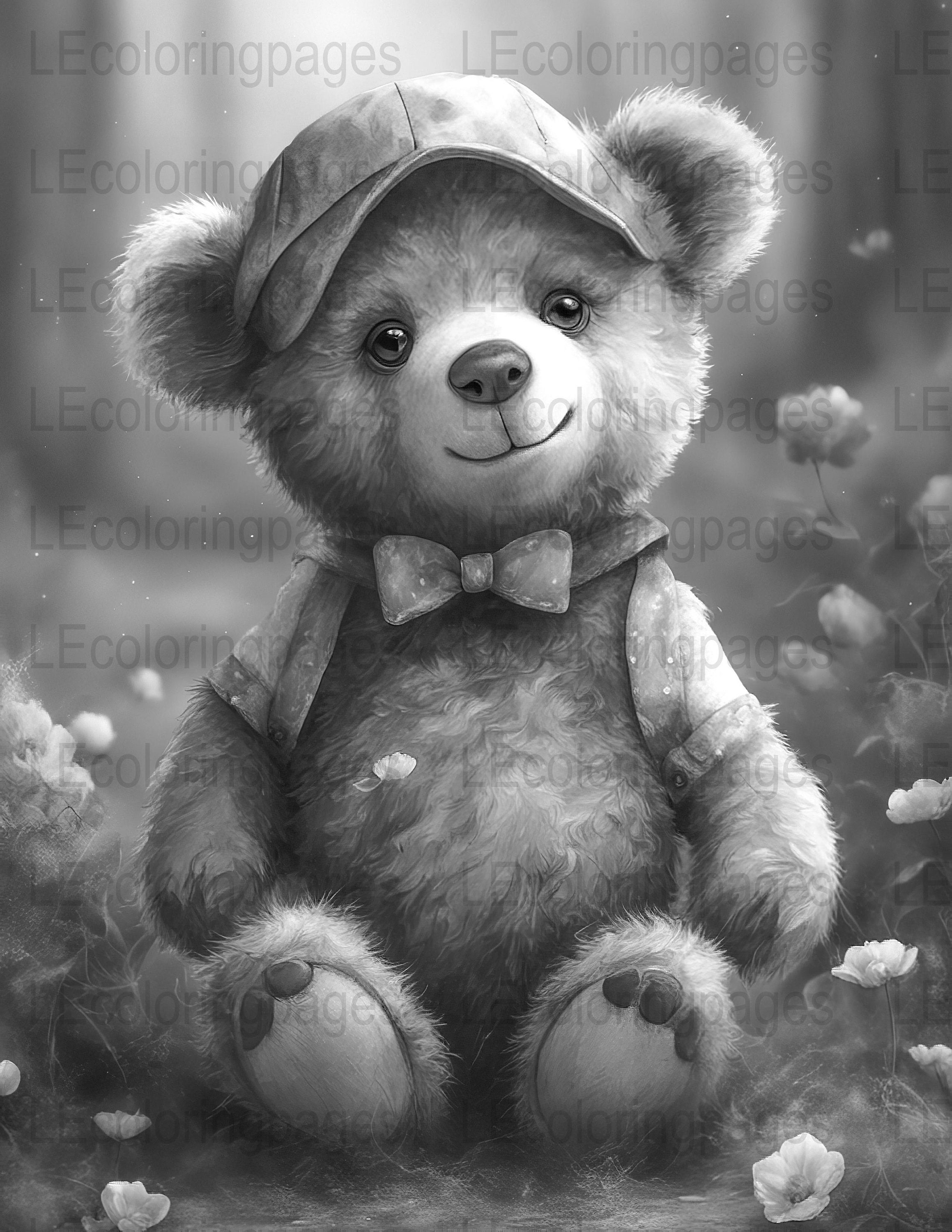 Teddy Bear Grayscale Coloring Page for Adults 26 , PDF Instant Download ...