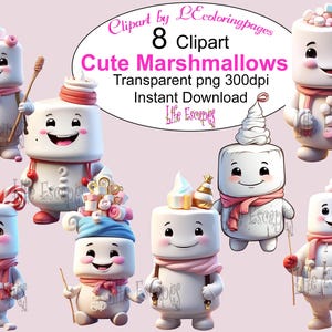 Niedliches Marshmallow-Clipart-Set, 8 digitale ClipArt, kommerzielle Nutzung und POD-Verwendung, transparentes PNG, sofortiger Download, druckbar