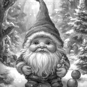 Christmas Gnome Printable Coloring Page for Adults #48 Instant download jpg, 300 dpi, 8.5 x 11 inches, Adorably cute gnome to color
