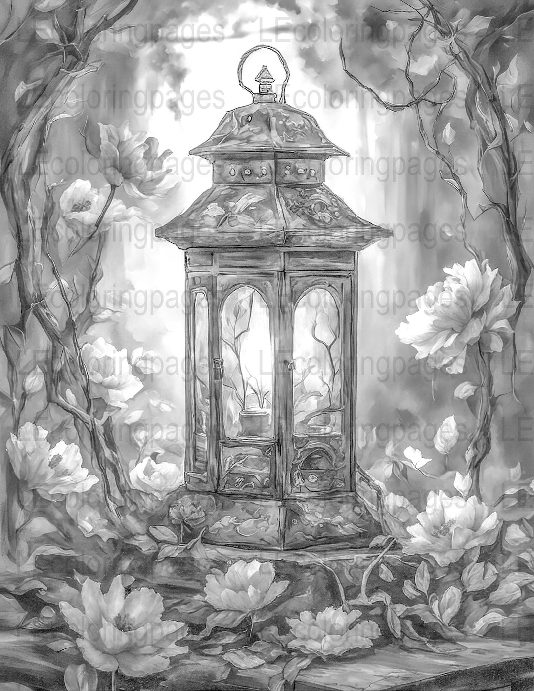 Fantasy Lantern Printable Coloring Page for Adults #52, Jpg 300dpi ...