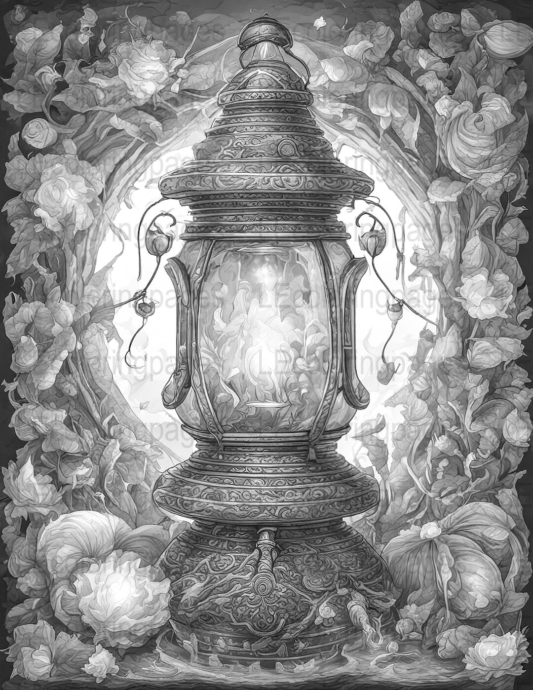 Fantasy Lantern Printable Coloring Page for Adults 38 Jpg - Etsy