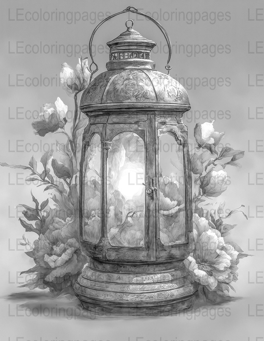 Fantasy Lantern Printable Coloring Page for Adults #14, Jpg 300dpi ...