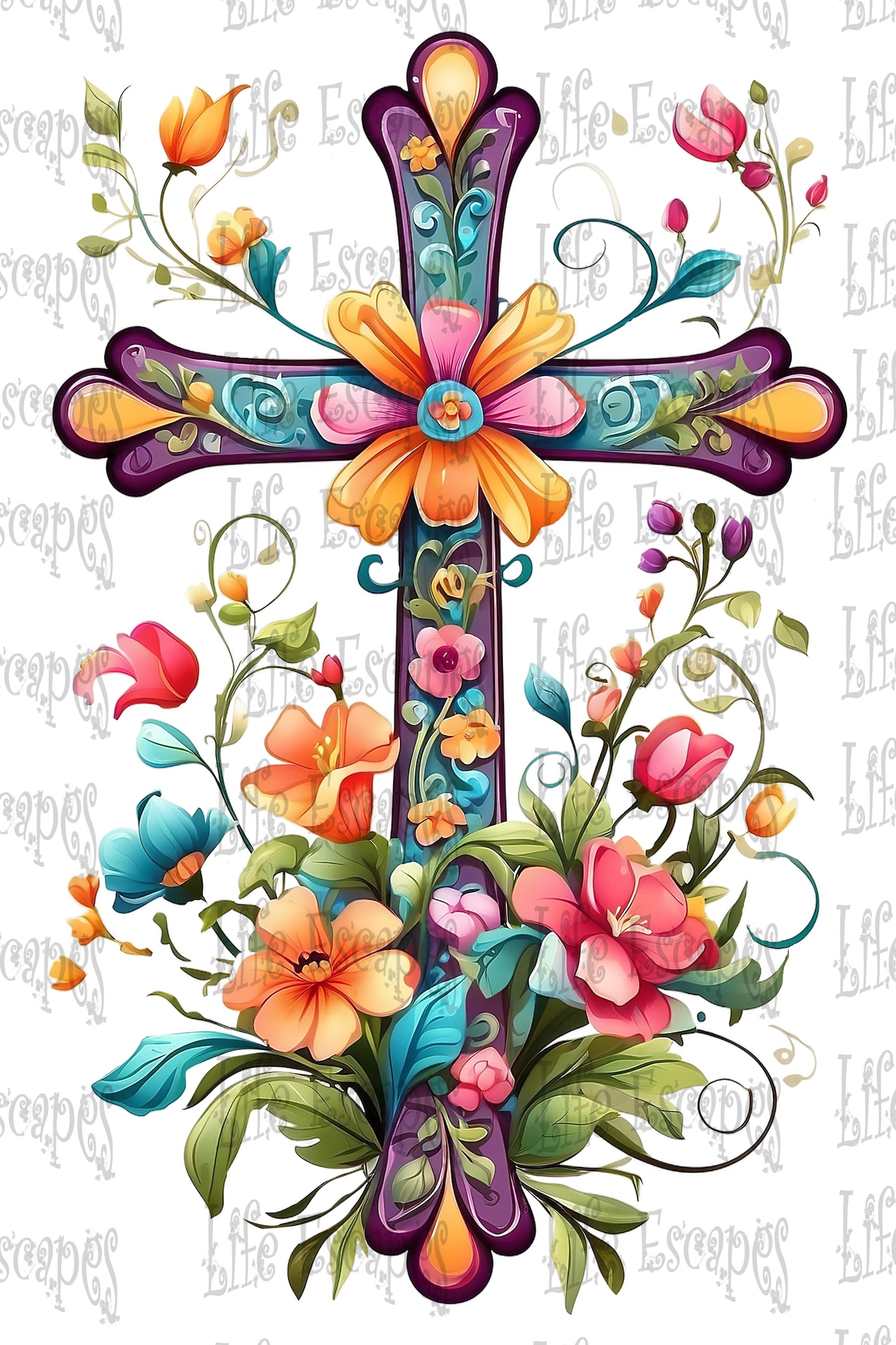 Printable Floral Cross Clipart Bundle Set 1, PNG, Commercial Use ...