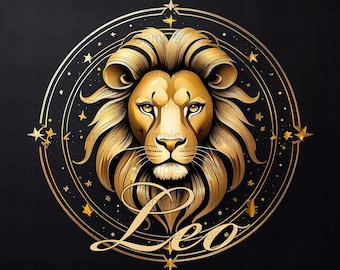 Zodiac Sign Leo Black and Gold 20 oz Skinny Tumbler Sublimation Print, Straight Wrap, Tumbler Wrap, Tumbler Png, Instant Download