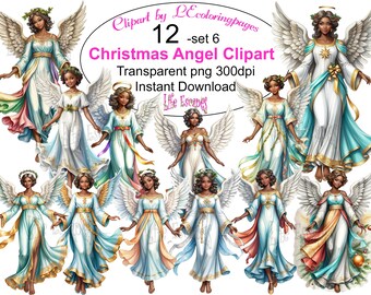 Christmas Angel Clipart Set, Transparent PNG Graphics (Digital Download)